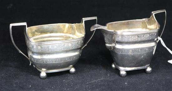 A George III silver cream jug and sugar bowl by Abstinando King, London, 1807/9, 13 oz.